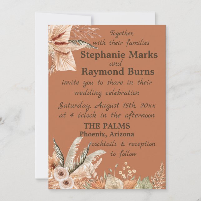 Rustic-Boho Florals & Feathers Wedding Invitations (Front)