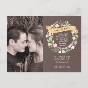 Rustic Boho Flower Wreath Photo Save the Date Announcement Postcard