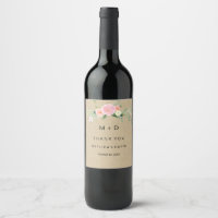 Rustic Boho Foral Thank You Wedding Wine Label
