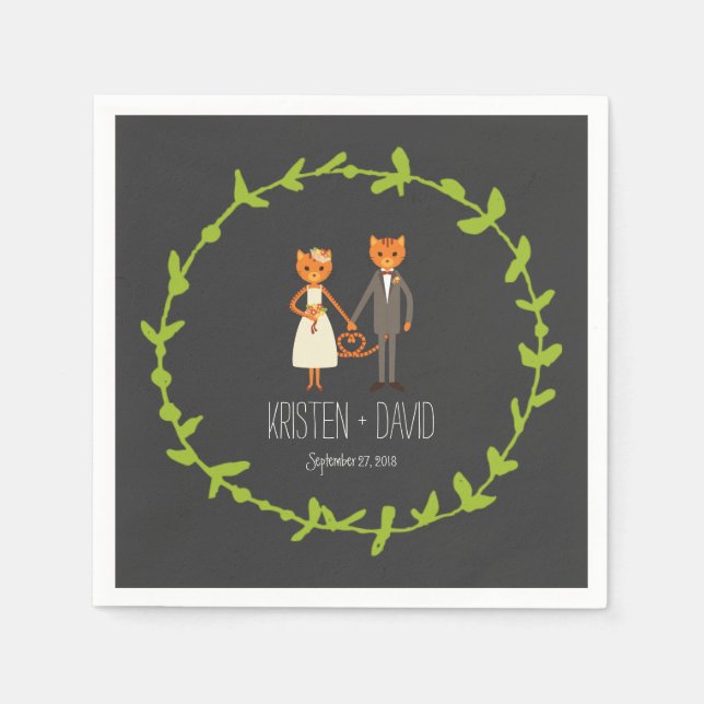 Rustic Boho Forest Cats Wedding Invitation Napkin (Front)