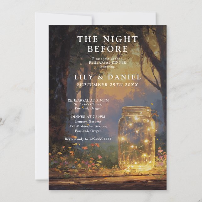 Rustic Boho Forest Mason Jar Rehearsal Dinner Invitation (Front)