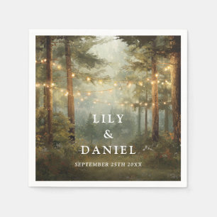 Rustic Boho Forest String Lights Photo Wedding Napkin