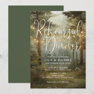 Rustic Boho Forest String Lights Rehearsal Dinner Invitation
