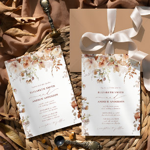 Rustic Boho Garden Flowers Wedding QR Code  Invitation