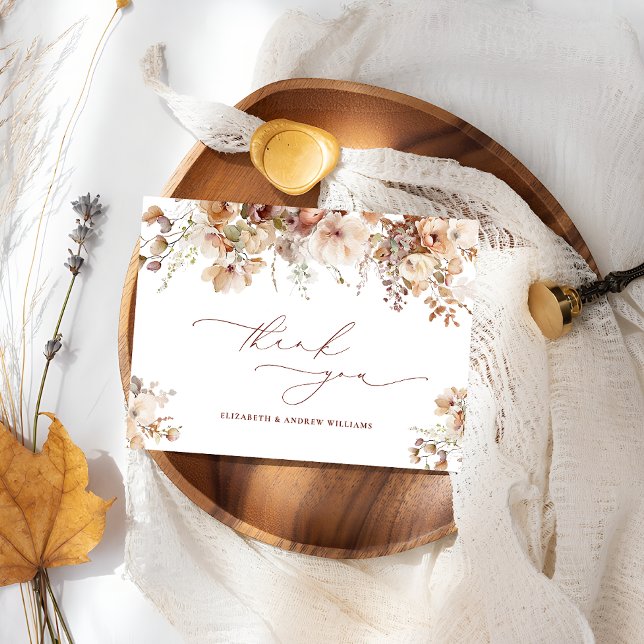 Rustic Boho Garden Flowers Wedding Thank You Card (Creator Uploaded)