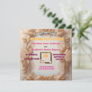 Rustic Boho Golden Glitter Floral Wedding Invitation
