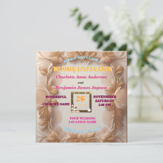 Rustic Boho Golden Glitter Floral Wedding Invitation