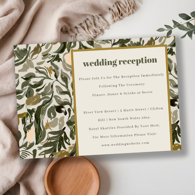 Rustic Boho Green Botanical Wedding Reception Enclosure Card (Creator Uploaded)