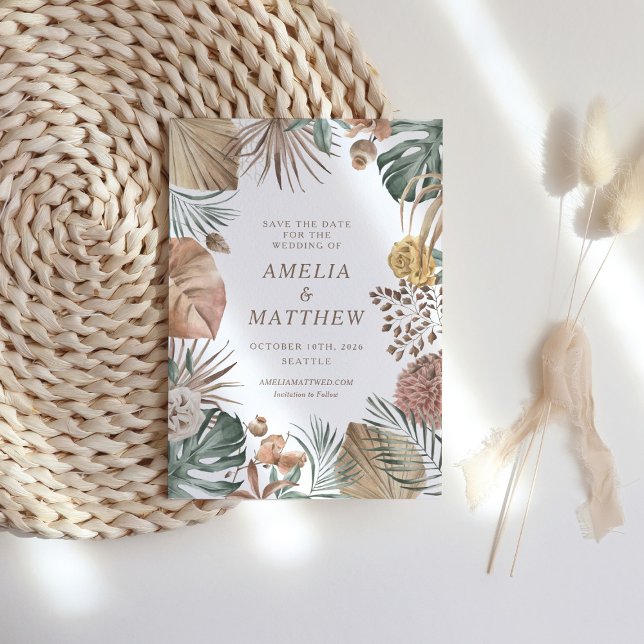 Rustic Boho Greenery Stylish Autumn Wedding Save The Date (Creator Uploaded)