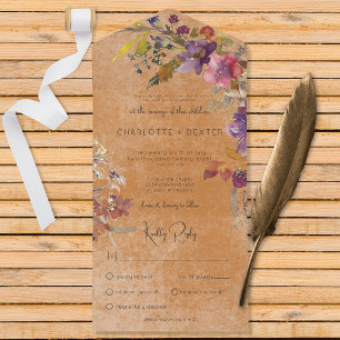 Rustic Boho Jewel Tone Florals Rust Dinner All In One Invitation
