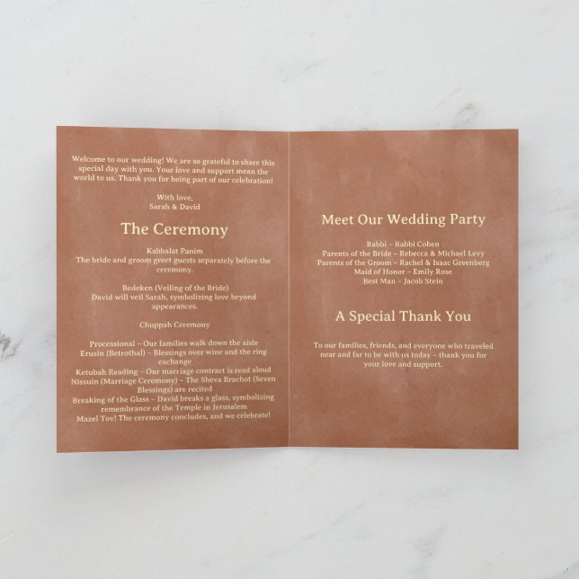 Rustic Boho Jewish Wedding Program (Inside)