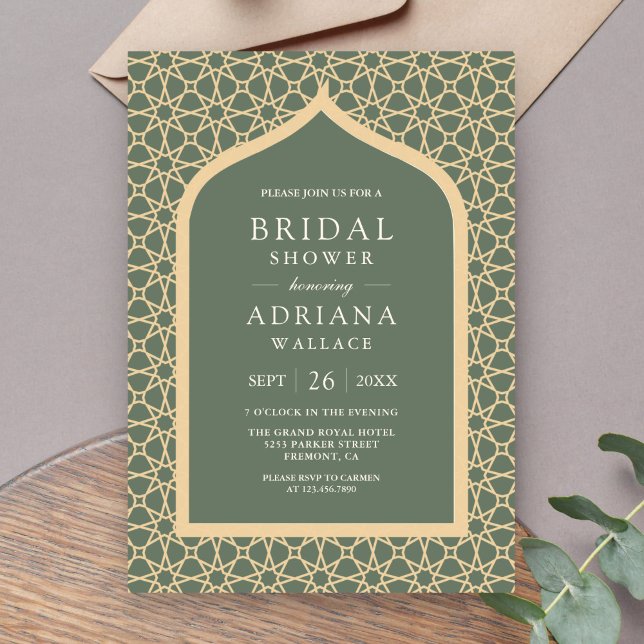 Rustic Boho Lattice Arch Sage Green Bridal Shower Invitation (Creator Uploaded)