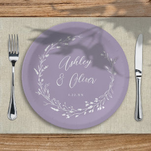 Rustic Boho Lavender Wildflower Botanical Wedding Paper Plate
