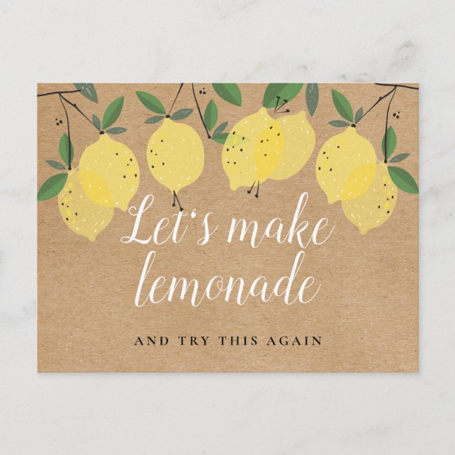 Rustic Boho Lemons Change The Date Postponed Event Postcard (Front)