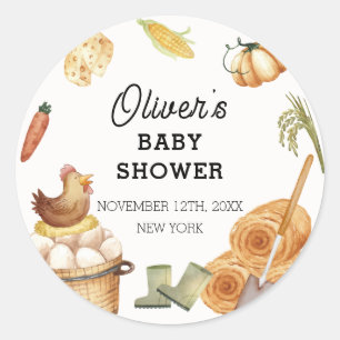Rustic Boho Locally Grown Farm Chicken Baby Shower Classic Round Sticker