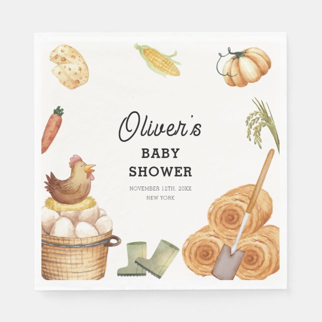 Rustic Boho Locally Grown Farm Chicken Baby Shower Napkin (Front)