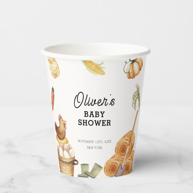 Rustic Boho Locally Grown Farm Chicken Baby Shower Paper Cups (Front)