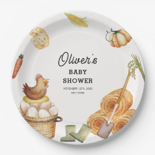 Rustic Boho Locally Grown Farm Chicken Baby Shower Paper Plate