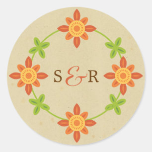 Rustic Boho Lovebird Owl Couple Wedding Classic Round Sticker