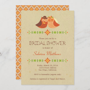 Rustic Boho Lovebird Owl Couple Wedding Invitation