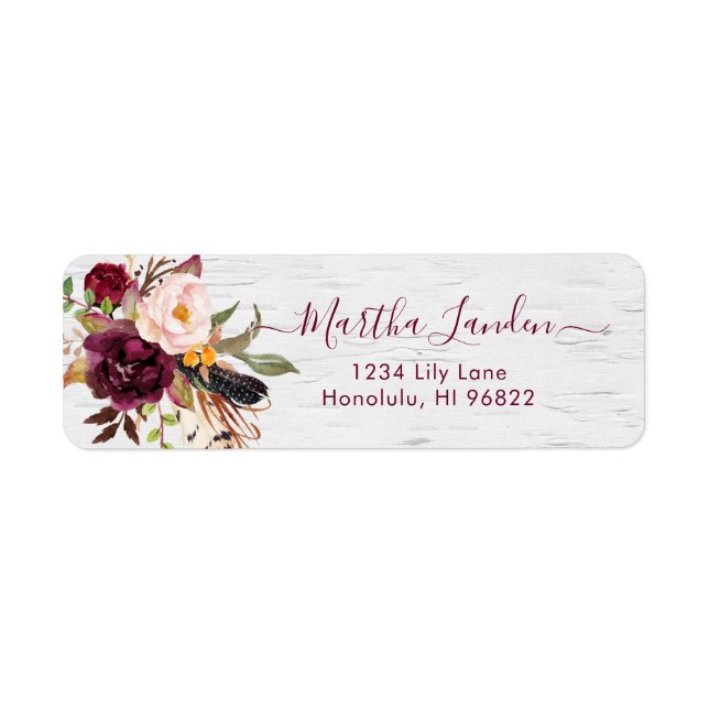 Rustic Boho Marsala+Blush Watercolor Flowers (Front)