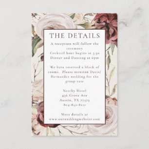 Rustic Boho Marsala Cream Floral Enclosure Card