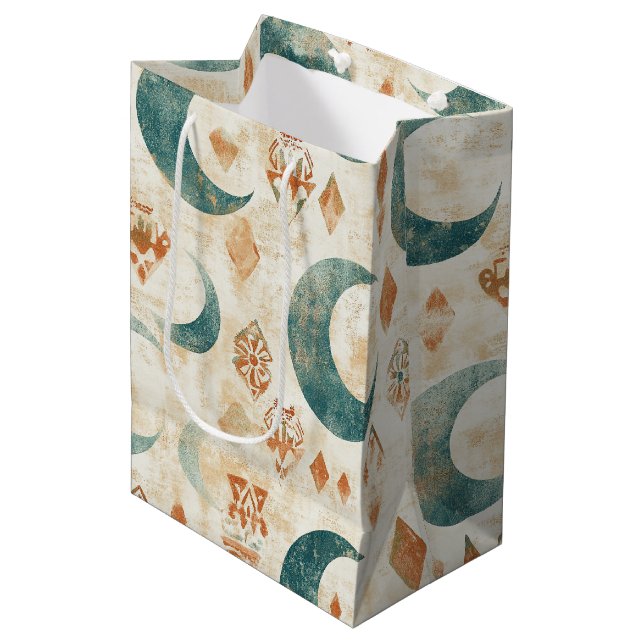 Rustic Boho Moon Floral Earthy Botanical Medium Gift Bag (Front Angled)