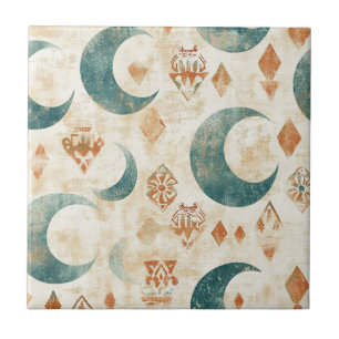 Rustic Boho Moon Floral Earthy Botanical Tile