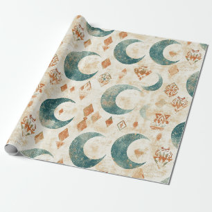Rustic Boho Moon Floral Earthy Botanical Wrapping Paper