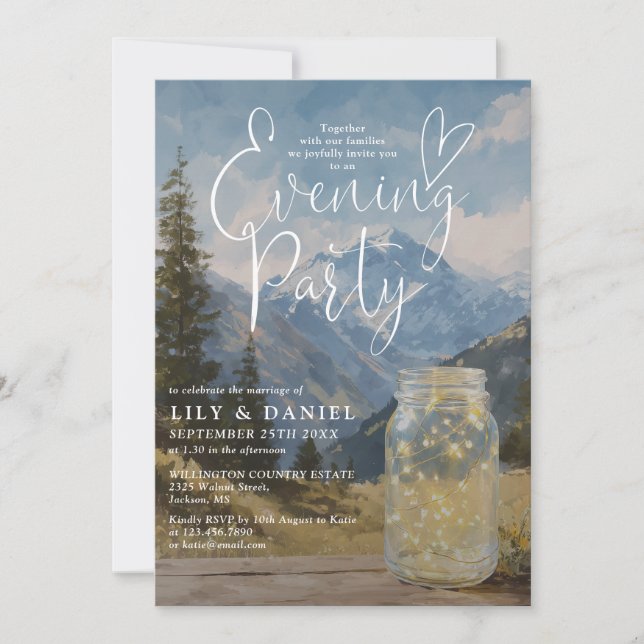 Rustic Boho Mountain Mason Jar Evening Party Invitation (Front)