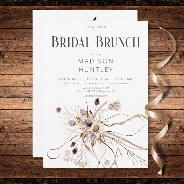 Rustic Boho Neutral Dried Flowers Bridal Brunch Invitation (Rustic Boho Neutral Dried Flowers Bridal Brunch Invitation)