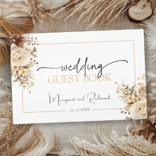 Rustic Boho Neutral Floral Wedding Guest Book