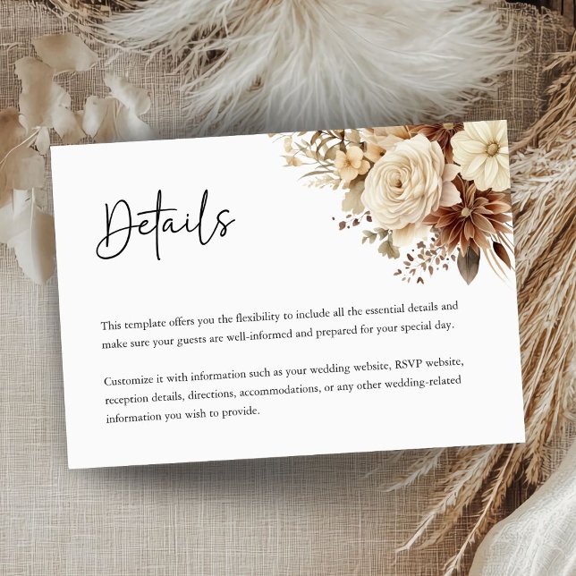 Rustic Boho Neutral Floral Weding Details Card (Creator Uploaded)