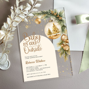 Rustic Boho Neutral Winter Christmas Baby Shower Acrylic Invitations