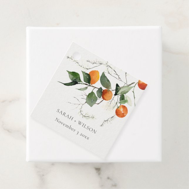 Rustic Boho Orange Blossom Botanical Wedding Favour Tags (In Situ)