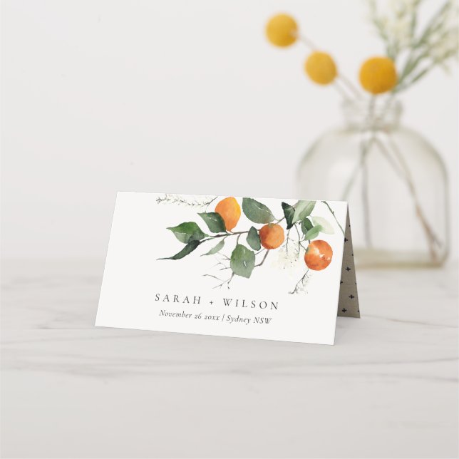 Rustic Boho Orange Blossom Botanical Wedding Place Card (Front)