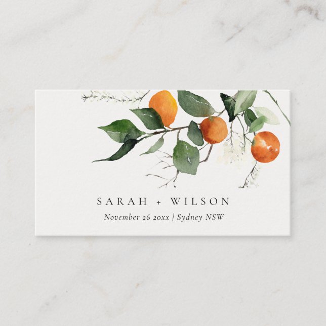 Rustic Boho Orange Blossom Botanical Wedding Place Card (Front)