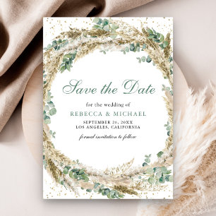 Rustic Boho Pampas Eucalyptus Wreath Wedding Save The Date