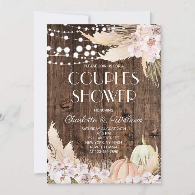 Rustic Boho Pampas Grass Couples Shower Invitation (Front)