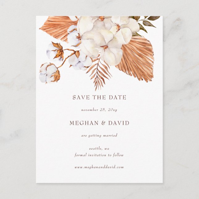 Rustic Boho Pampas Grass Desert Save The Date Announcement Postcard (Front)