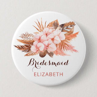 Rustic Boho Pampas Grass Floral Desert Bridesmaid 3 Inch Round Button