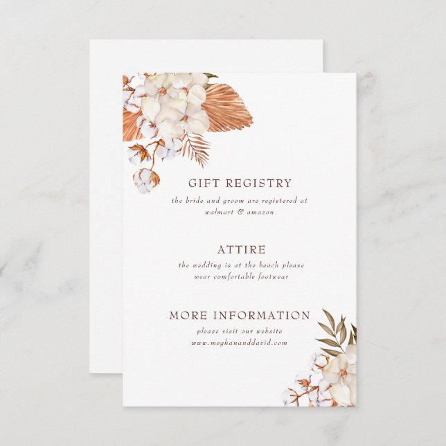 Rustic Boho Pampas Grass Floral Desert Wedding Enclosure Card (Front/Back)
