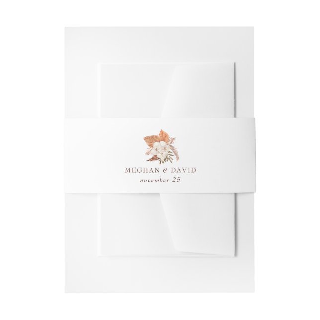 Rustic Boho Pampas Grass Floral Desert Wedding Invitation Belly Band (Front Example)