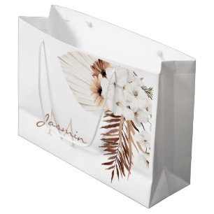 Rustic Boho Pampas Grass Floral Monogram Large Gift Bag