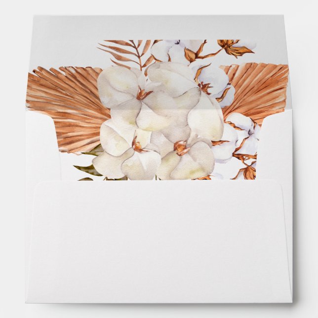 Rustic Boho Pampas Grass Orchids Cotton Wedding Envelope (Back (Bottom))