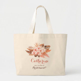 Rustic Boho Pampas Grass Will You Be My Bridesmaid Large Tote Bag
