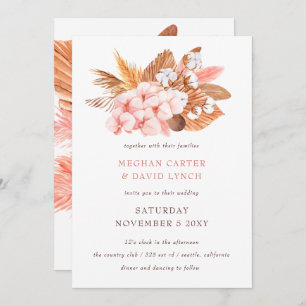 Rustic Boho Pampas Orchids Cotton Blush Wedding Invitation