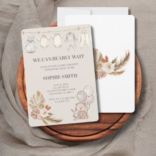 Rustic Boho Pampas We Can Bearly Wait Invitation