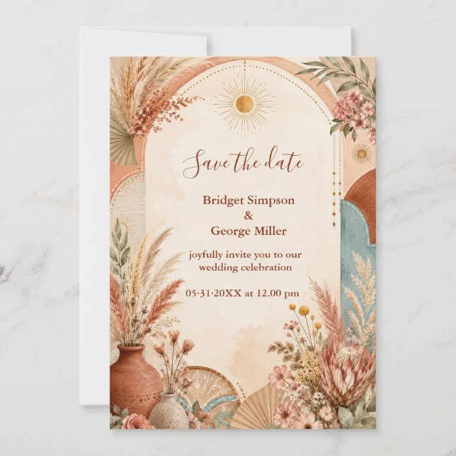 Rustic Boho Pampas wildflower Wedding  Invitation (Front)