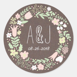Rustic Boho Pastel Flower Wreath Wedding Classic Round Sticker